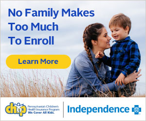 Graphic that says "No Family Makes Too Much To Enroll" with a mother and son in the image.
